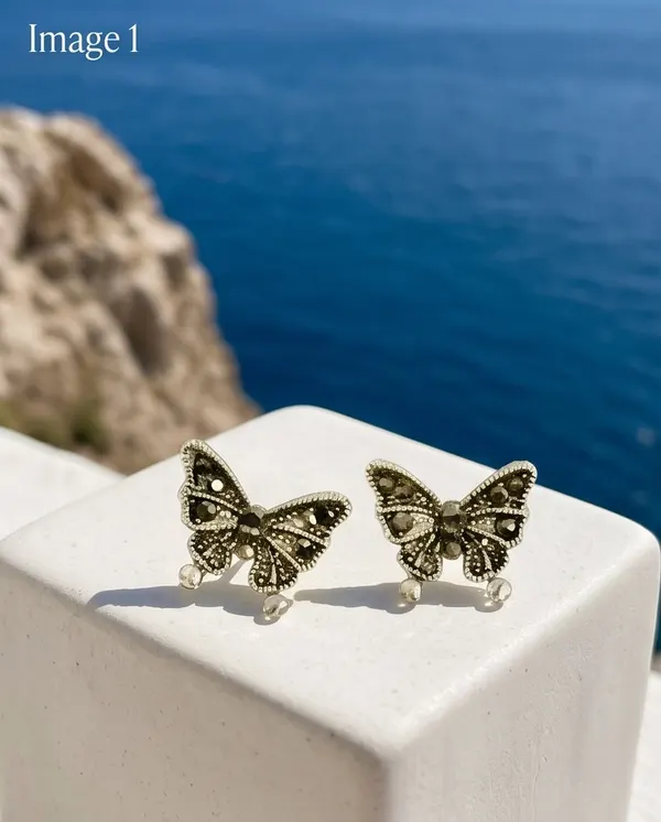 Charming Vintage Marcasite Butterfly Earrings