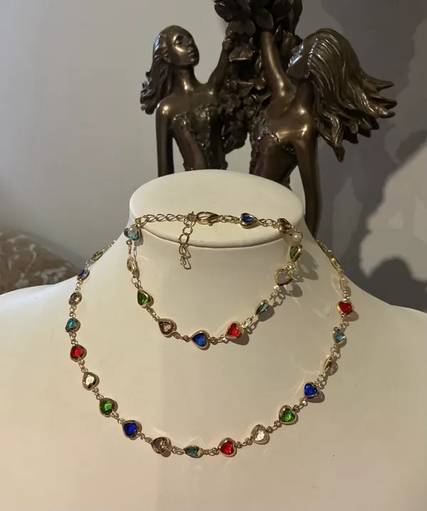 stainless steel crystal bracelet necklace set