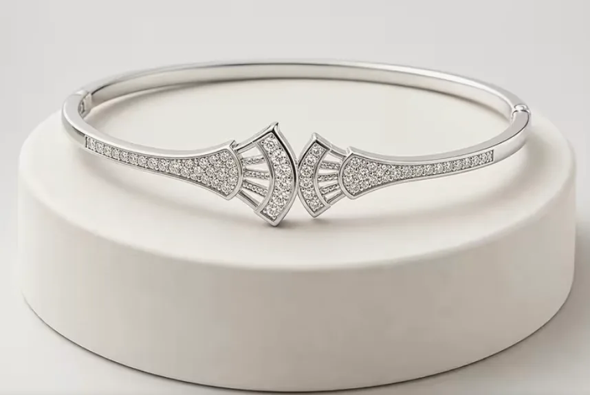 Elegant Art Deco style Silver Bangle with Crystal Accents — photo 3