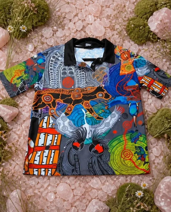 Vibrant Bwtribal Print Polo Shirt size 18