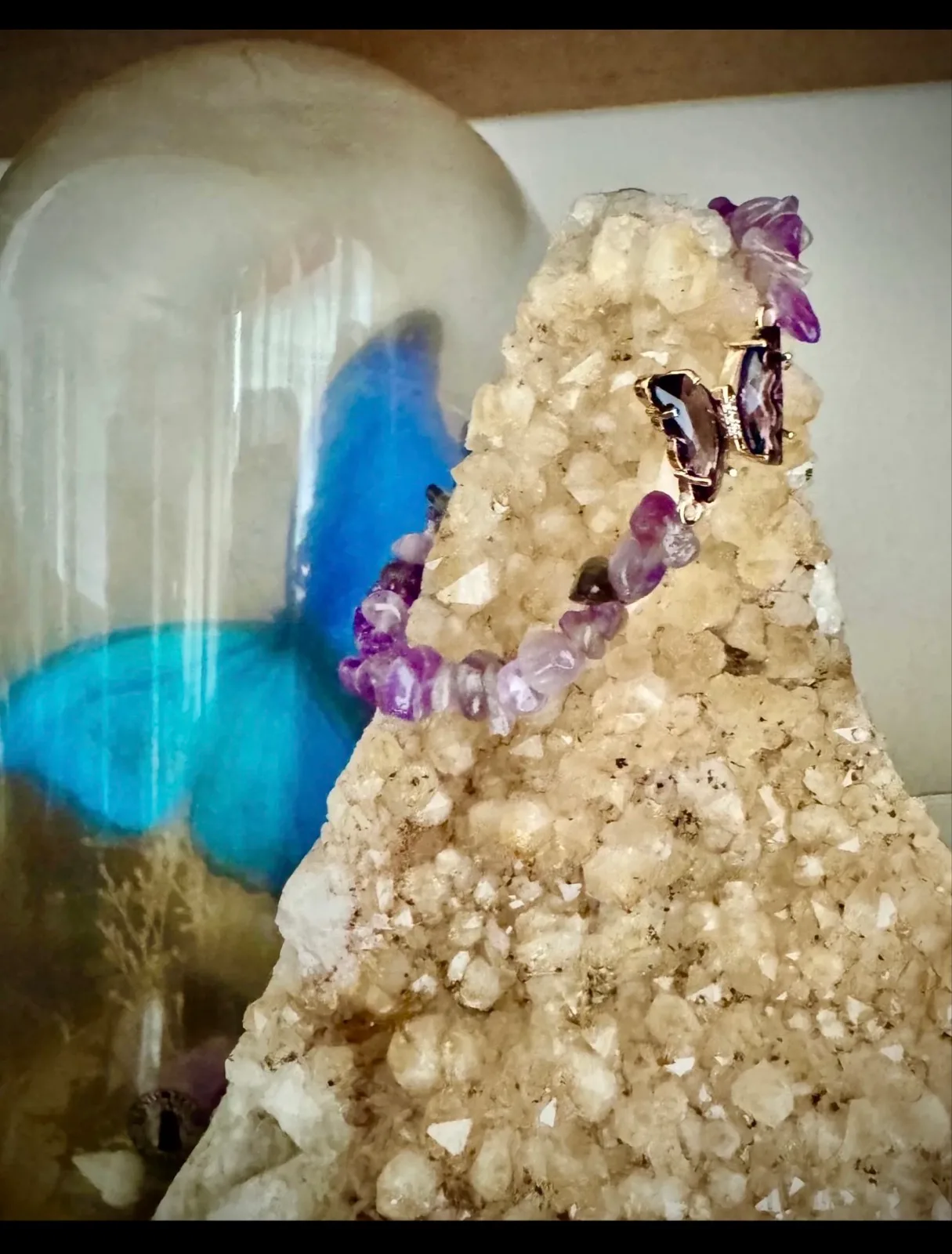 Amethyst Crystal Chip bracelet with Butterfly charm – photo 2