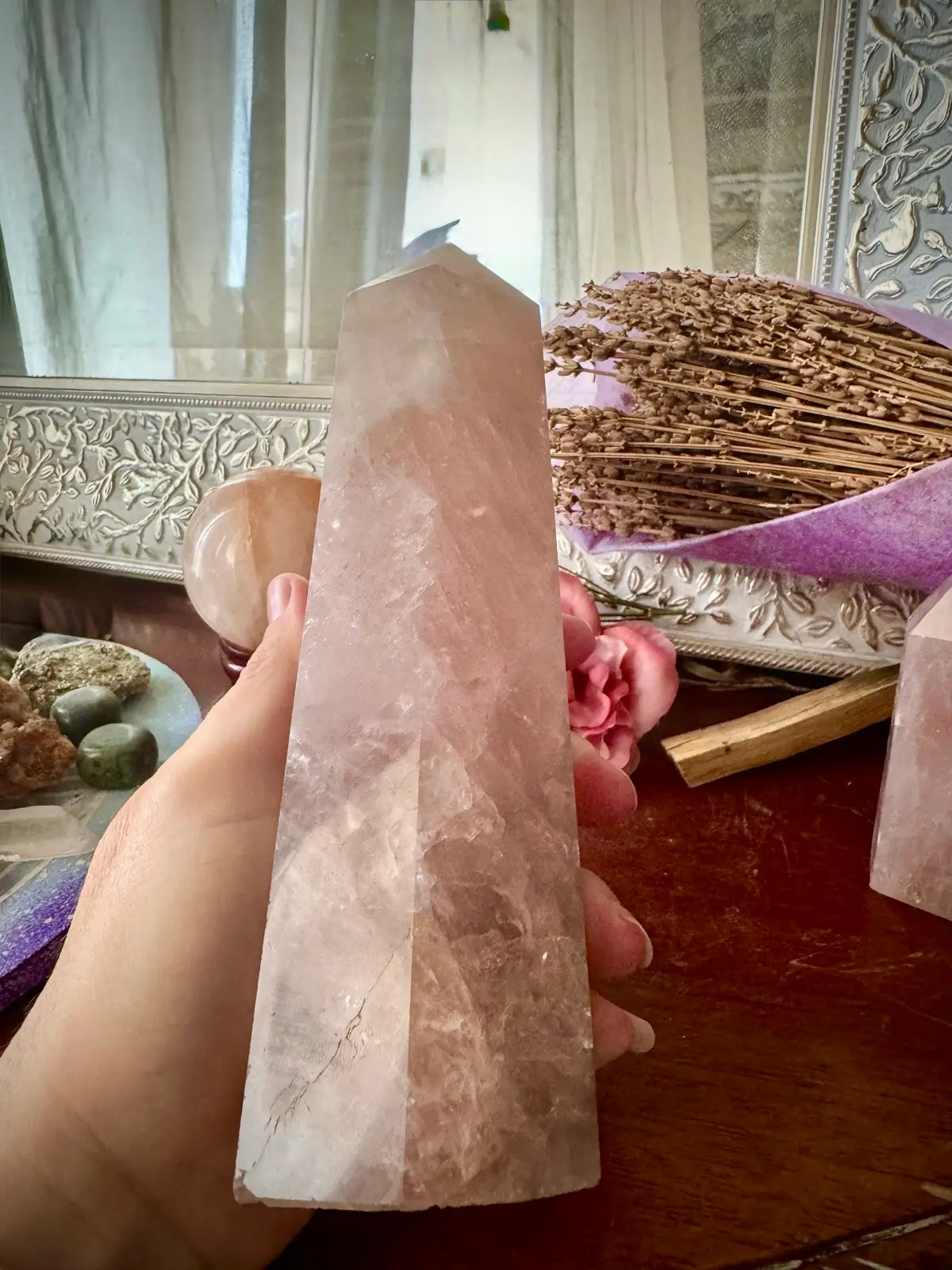 Large Rose Quartz Crystal Tower – photo 9