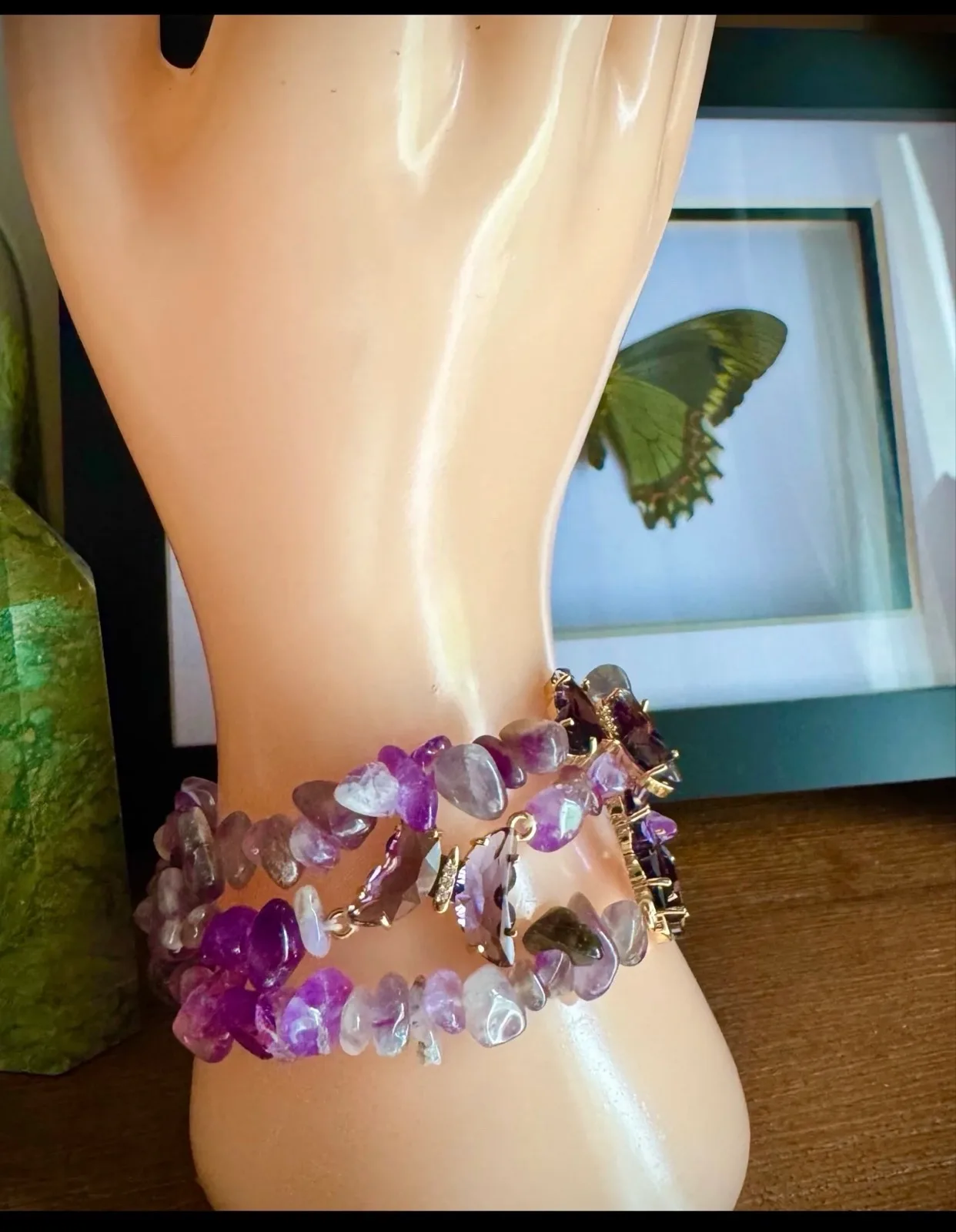 Amethyst Crystal Chip bracelet with Butterfly charm – photo 4