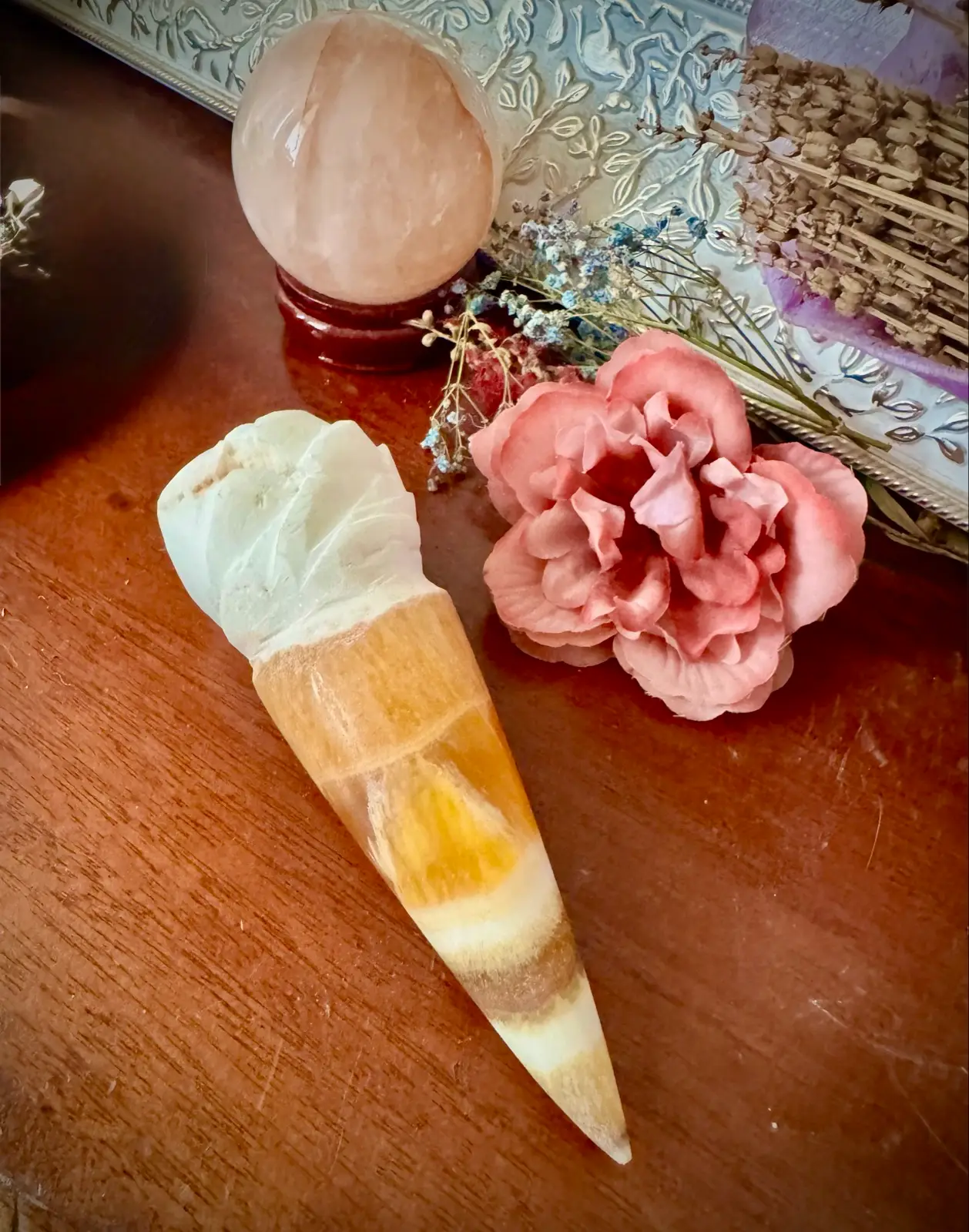 Orange Calcite Crystal Ice-cream Cone Carving – photo 4