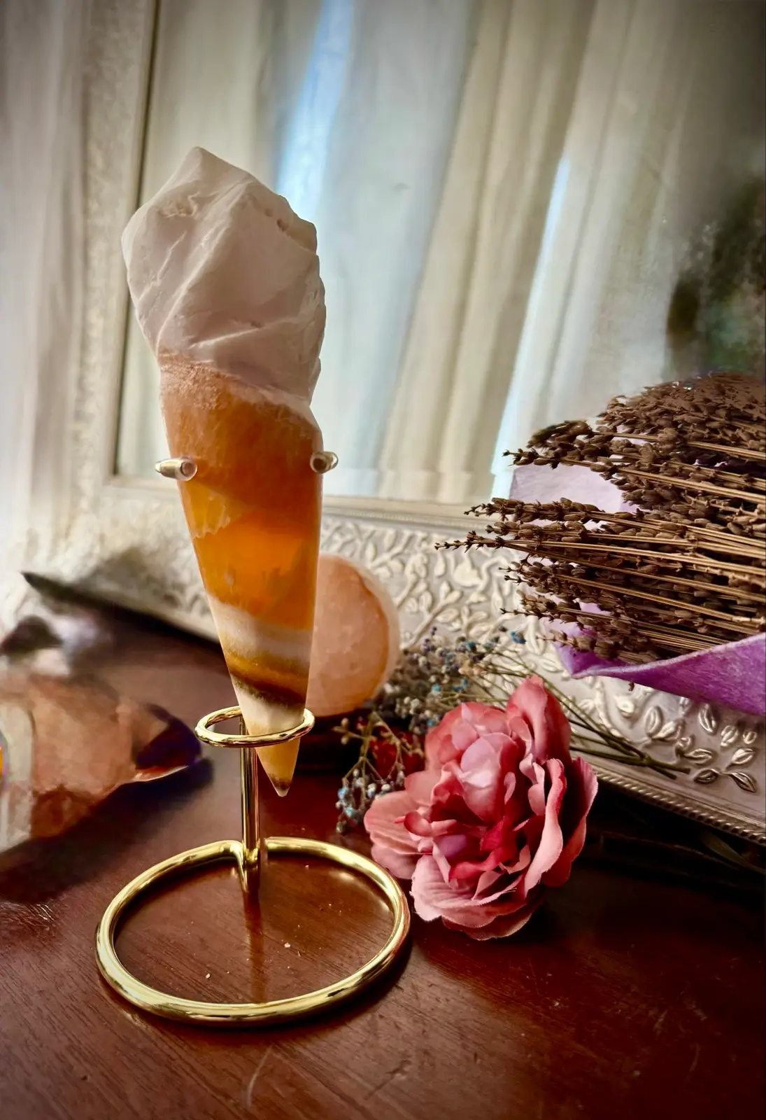 Orange Calcite Crystal Ice-cream Cone Carving – photo 3