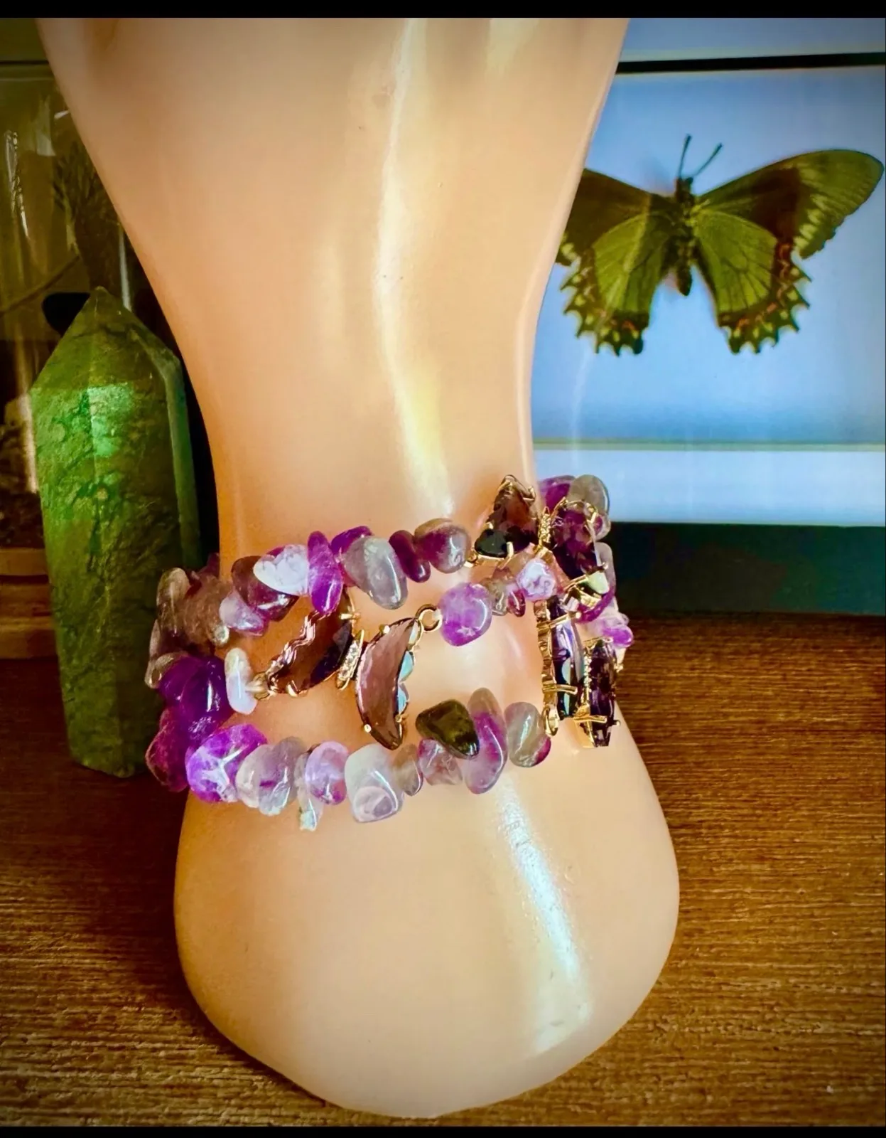 Amethyst Crystal Chip bracelet with Butterfly charm – photo 6