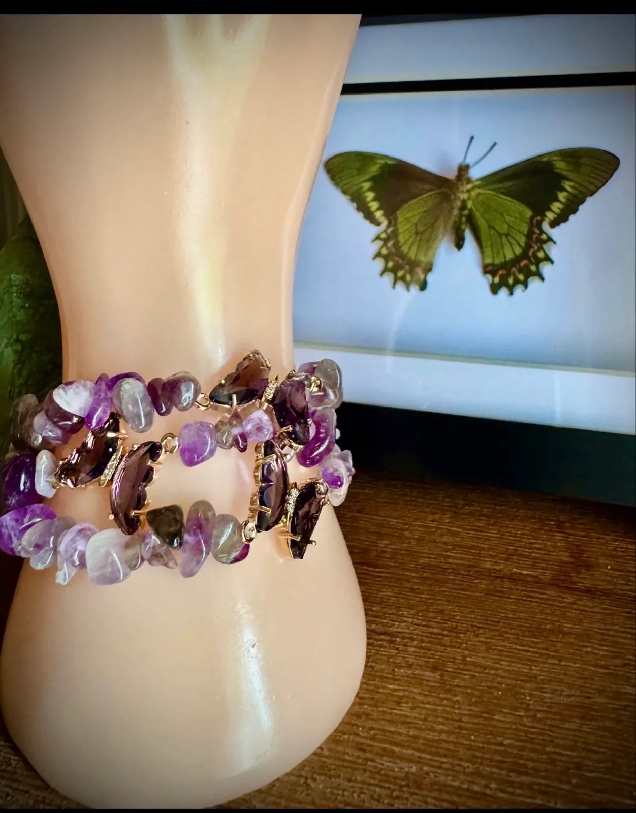 Amethyst Crystal Chip bracelet with Butterfly charm – photo 3
