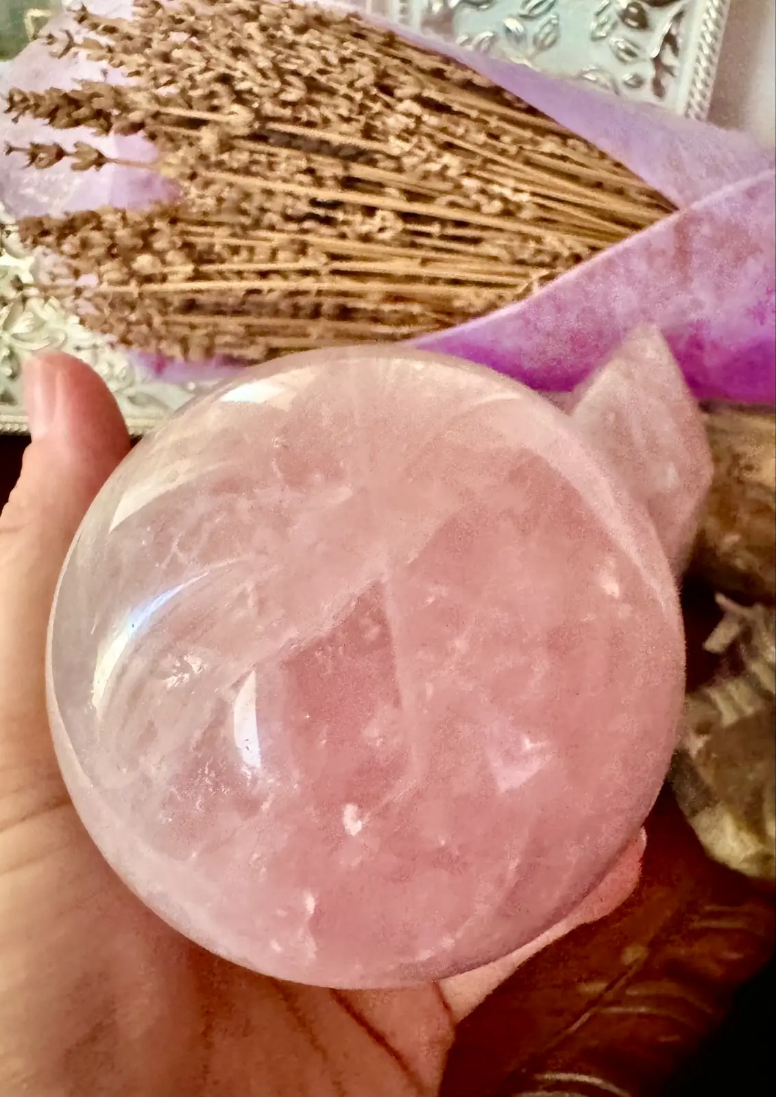 Large Rose Quartz Crystal Sphere – photo 9