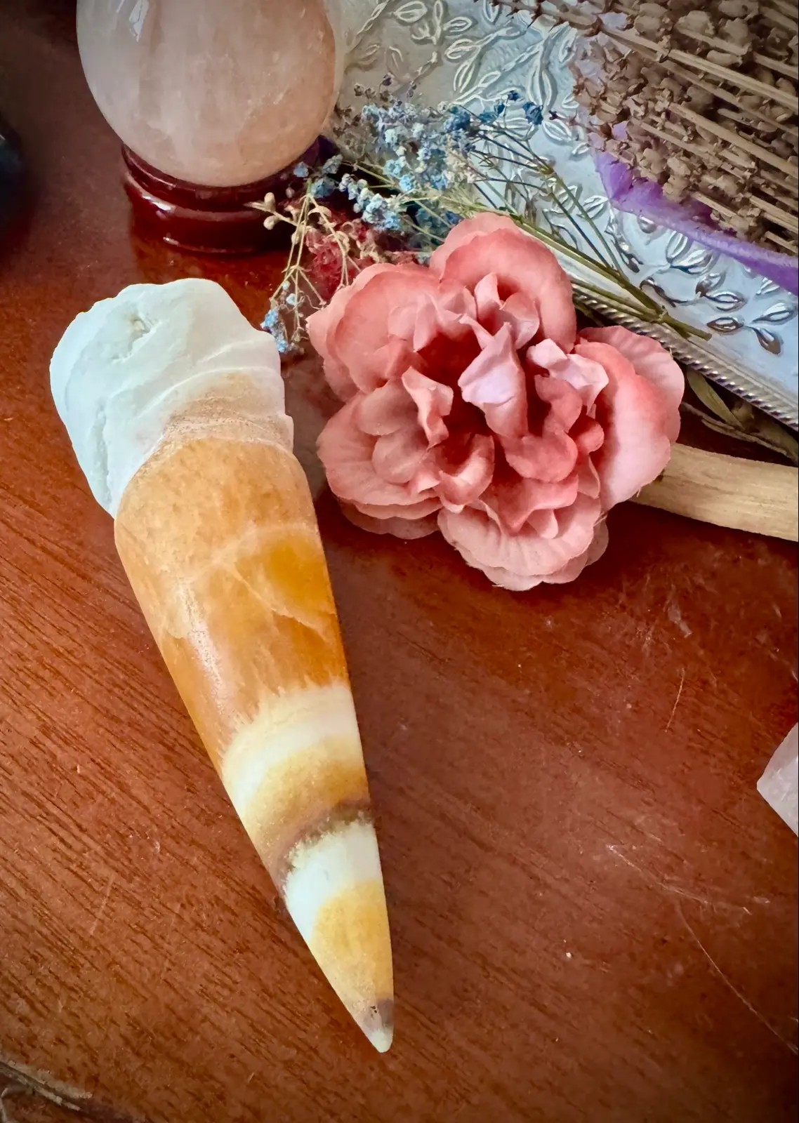 Orange Calcite Crystal Ice-cream Cone Carving – photo 2