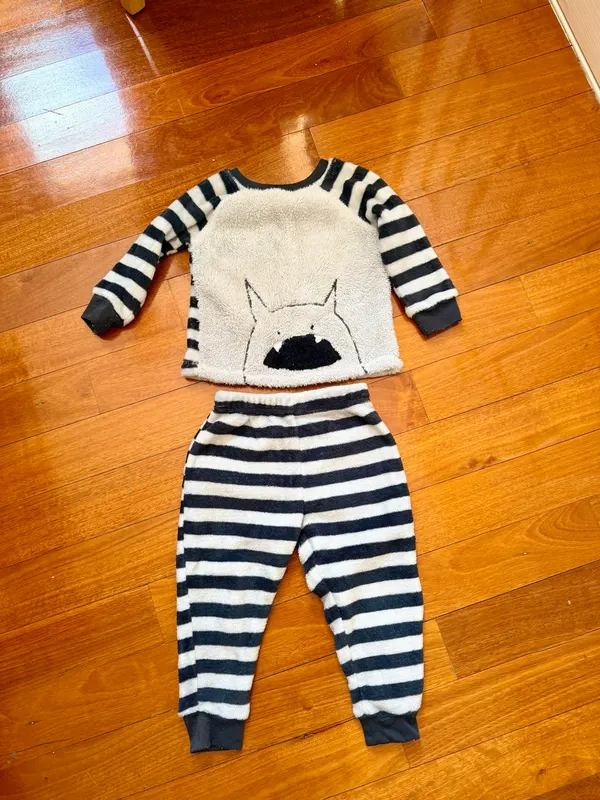 Size 2 Black & grey striped fleece pajama