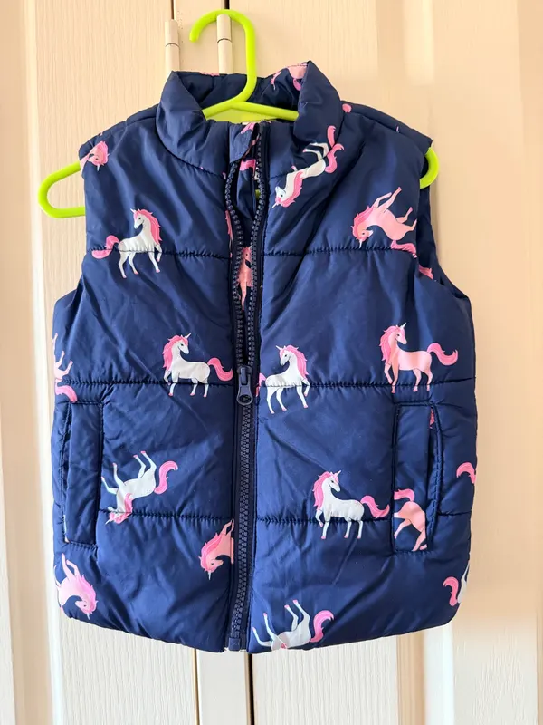 Navy blue unicorn puffer vest. Size 2