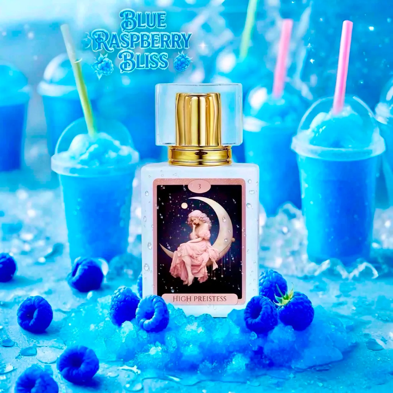 Hand Crafted Perfume: Blue Raspberry Bliss - 30ml Tarot Card Glass Bottle – photo 2