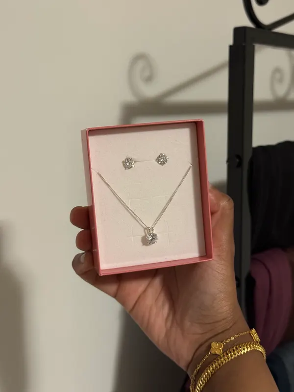 Prouds Sterling Silver 925 Cubic Zirconia Necklace & Stud Earrings Set