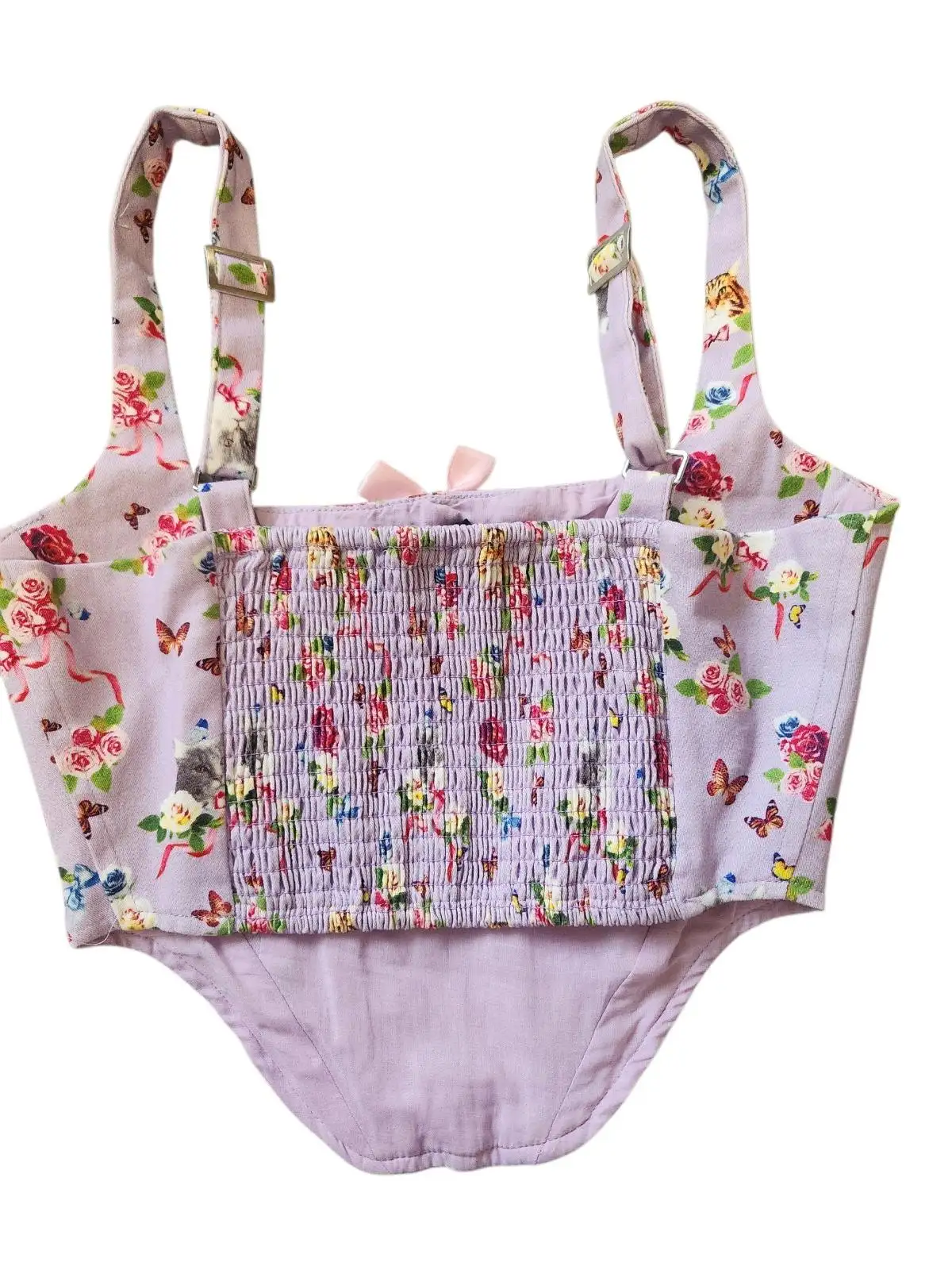 Dangerfield Lilac Cat & Floral Corset Crop Top – Size 6 – photo 2