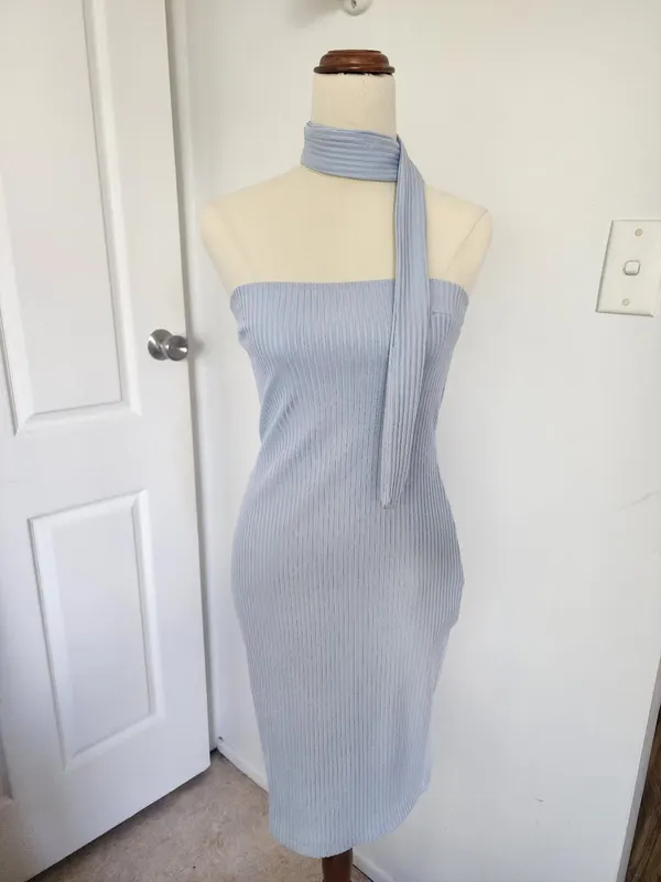 KOOKAI Strapless Ribbed Bodycon Mini Blue Dress Size 1