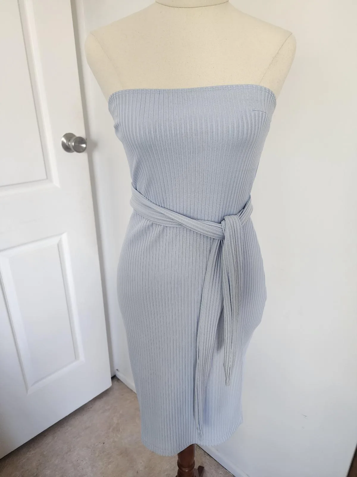KOOKAI Strapless Ribbed Bodycon Mini Blue Dress Size 1 – photo 3