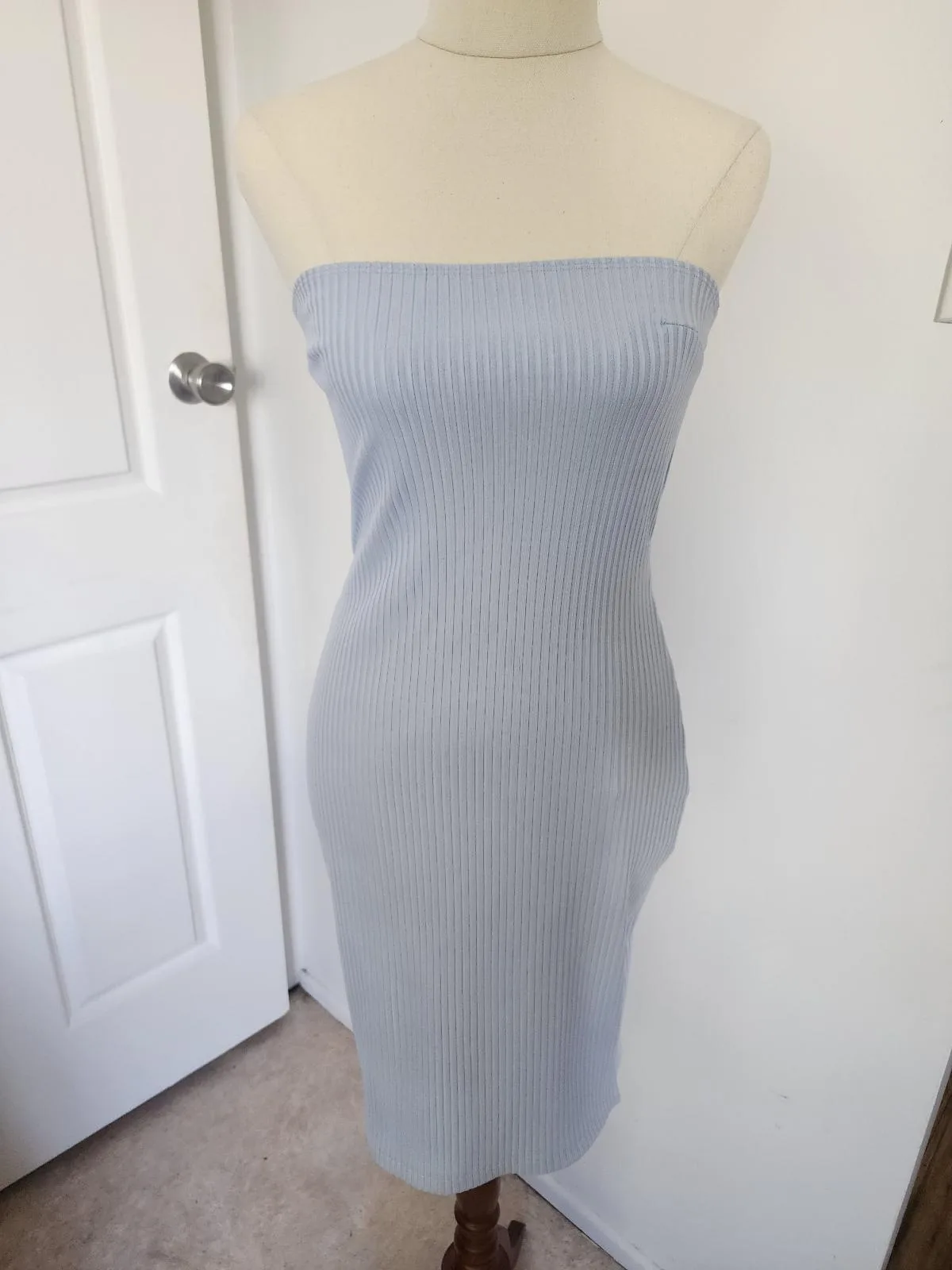 KOOKAI Strapless Ribbed Bodycon Mini Blue Dress Size 1 – photo 4