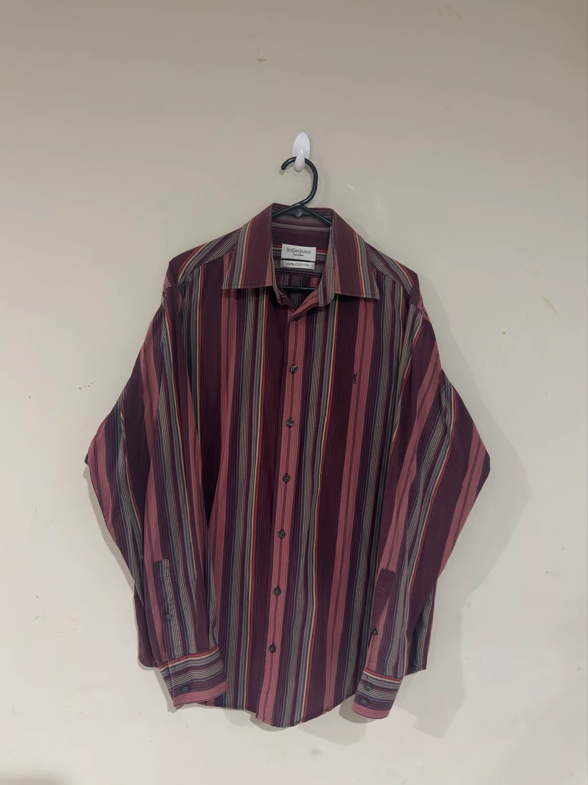 Yves Saint Laurent Pour Homme Men's Striped Woven Cotton Button-Up Shirt M — photo 5