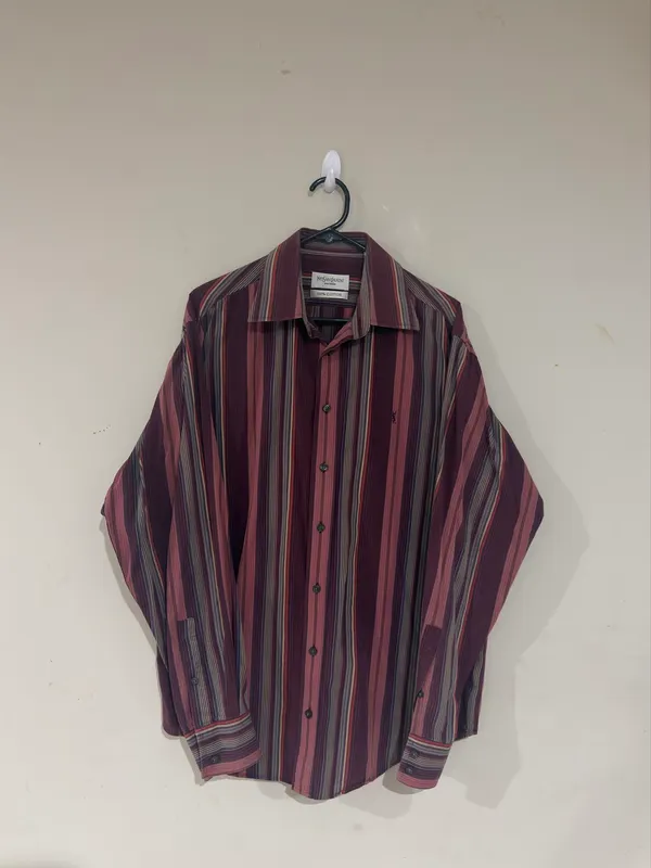 Yves Saint Laurent Pour Homme Men's Striped Woven Cotton Button-Up Shirt M