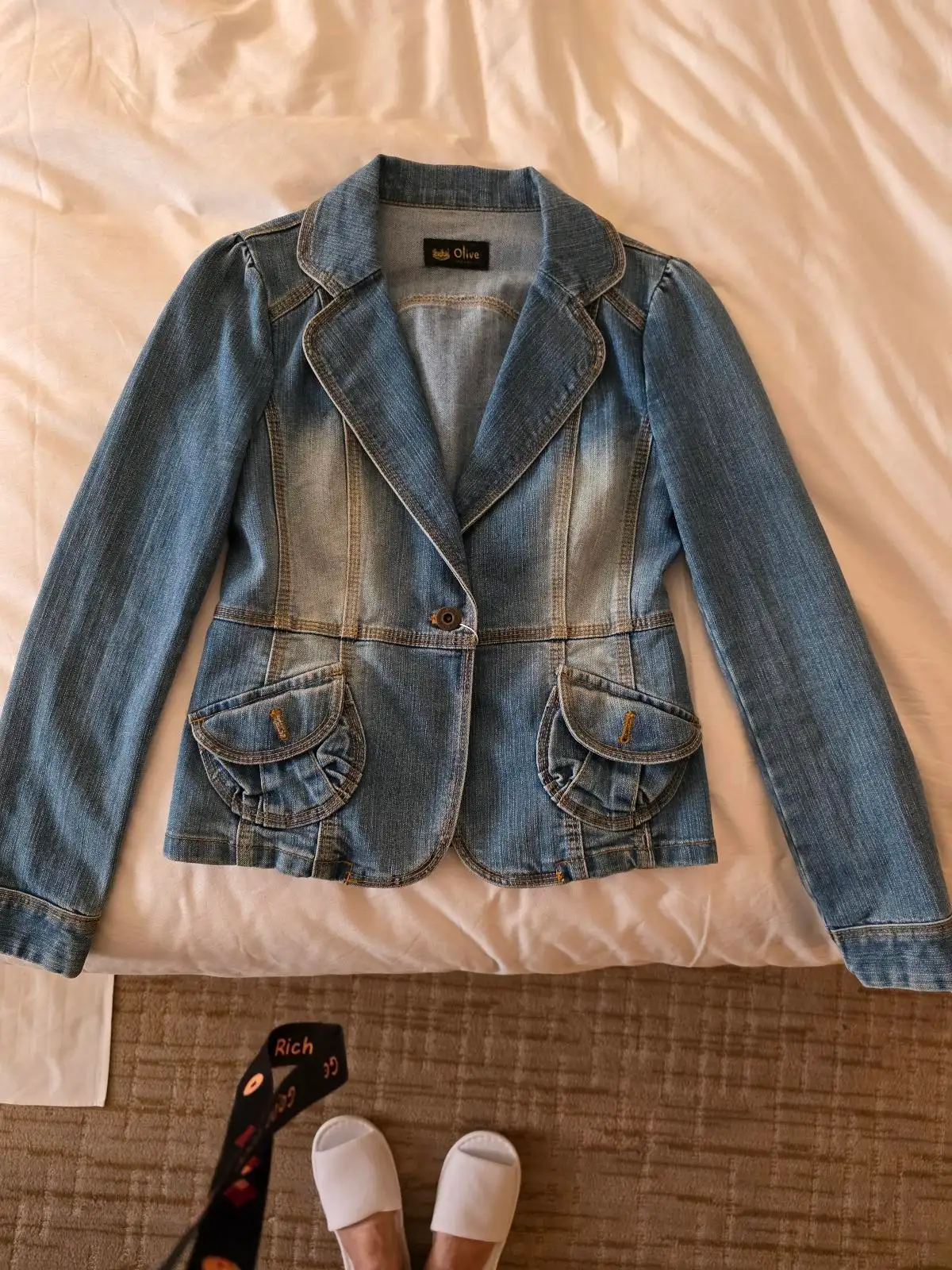 Vintage Y2K OLIVE des OLIVE Denim Fitted Blazer Jacket – photo 2