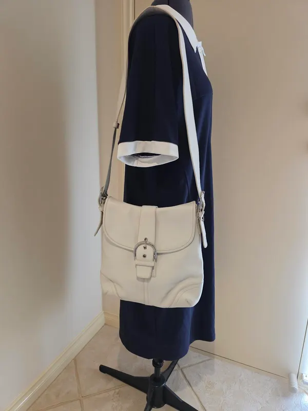 Vintage Y2K Coach Soho White Leather Flap Crossbody Bag