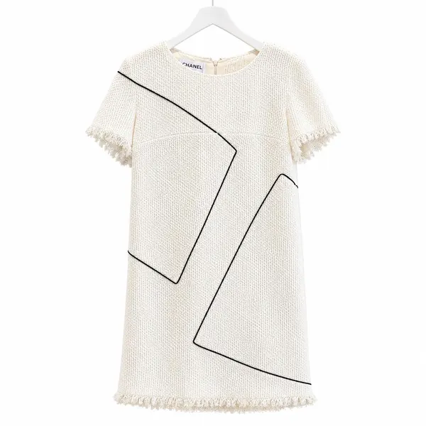 CHANEL 2012 Spring Runway White Tweed Geometric Dress FR 38 Made in France