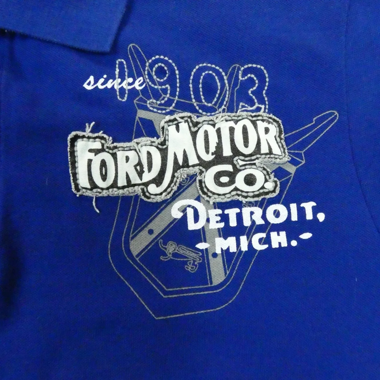 Ford Motor Co Vintage Mens Medium Polo Shirt Royal Blue Graphic Short Sleeve M — photo 4