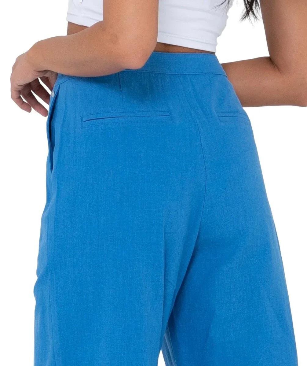 Rusty Womens Hunter High Waist Wide Leg Linen Blend Pants Size 10 Blue NWT — photo 5