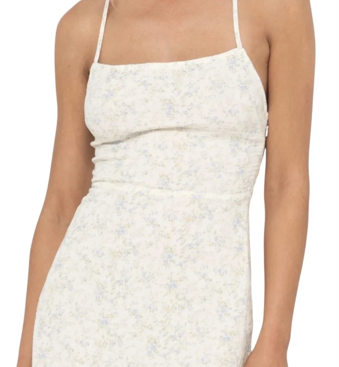 Rusty Pia Floral Mini Sun Dress Size 8 Off White NWT Strappy Open Back Slip — photo 5
