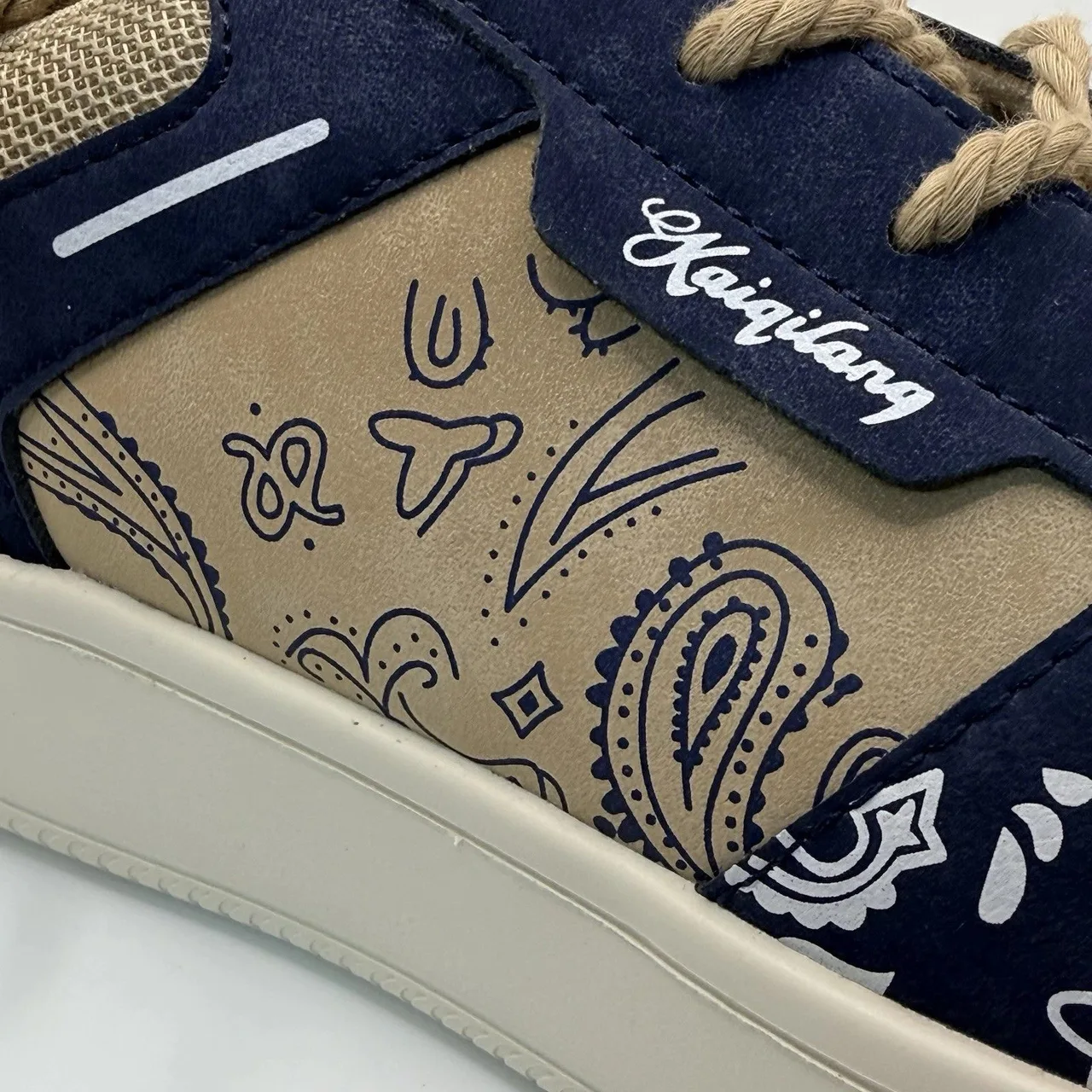 Resort Wear Comfort Sneakers Men's EURO45 Navy/Tan Rope Lace-Up Paisley Print — photo 9