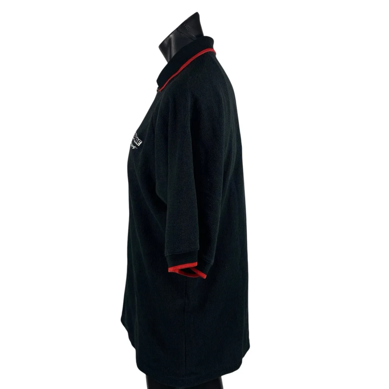 Vintage 90s Bridgestone Motorsport Knit Polo Shirt XL Black Red Trim Quarter Zip — photo 7