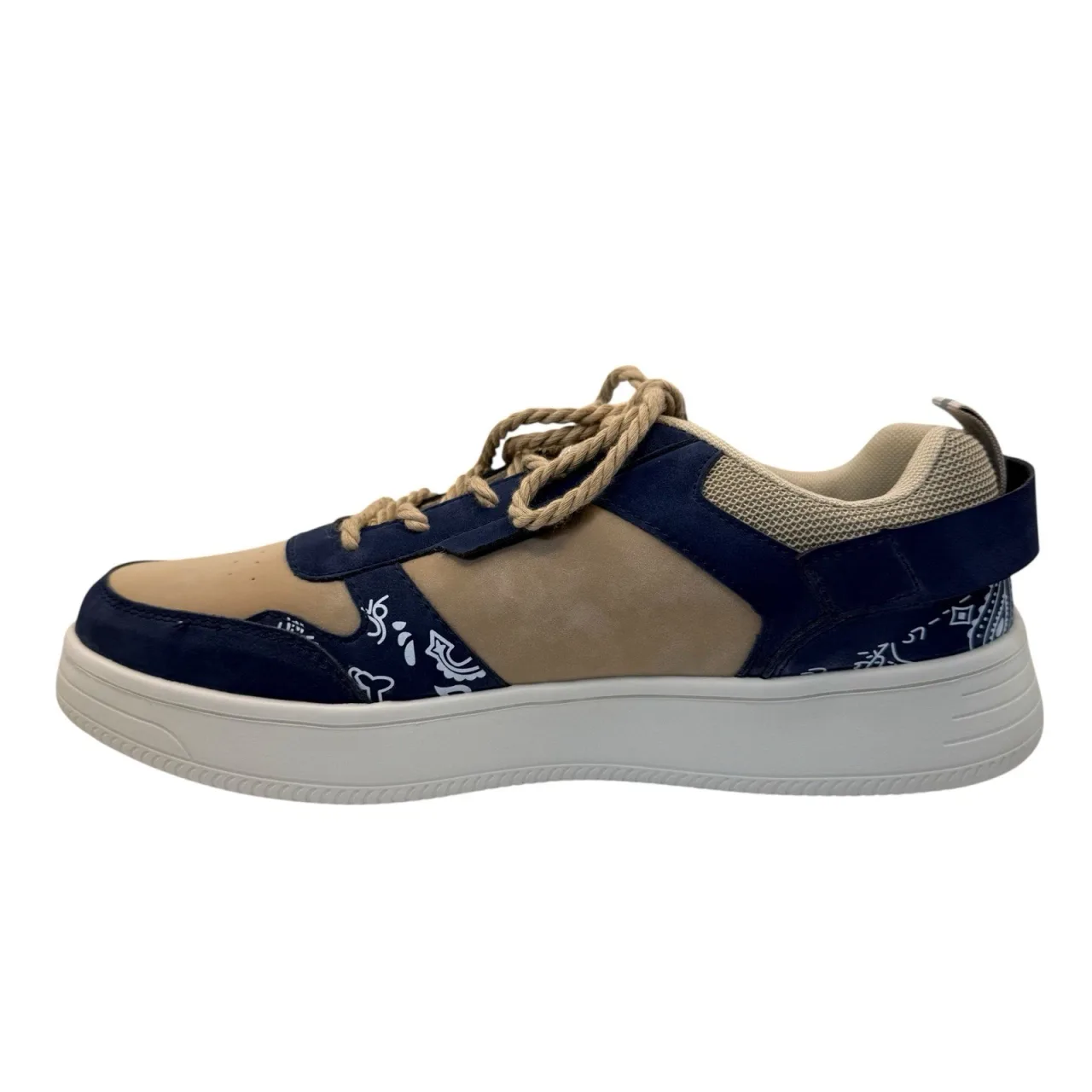 Resort Wear Comfort Sneakers Men's EURO45 Navy/Tan Rope Lace-Up Paisley Print — photo 6