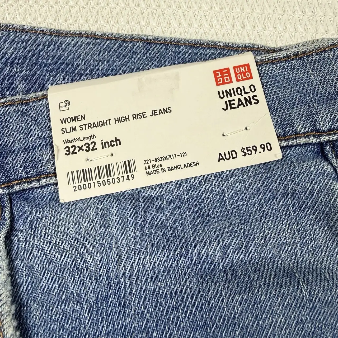 Uniqlo Womens Slim Straight High-Rise Denim Jeans 32x32 Blue Kaihara Fabric NWT – photo 9