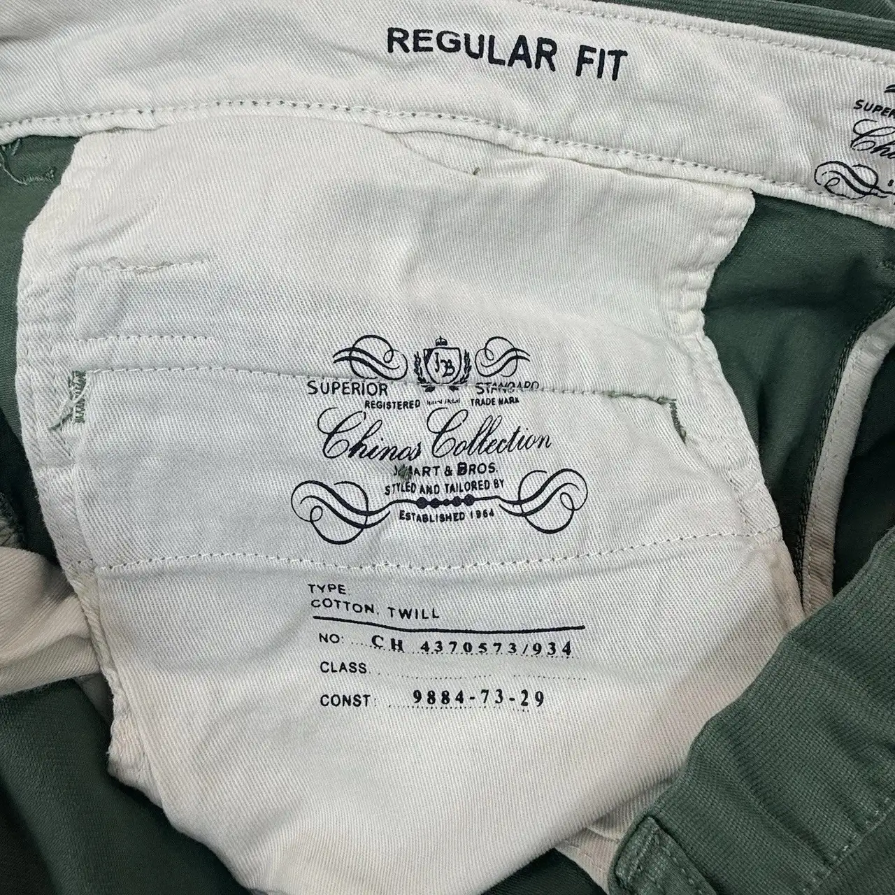 J. Hart & Bros. Chino Collection Pants Men's Size 56 Green Regular Fit Twill – photo 9