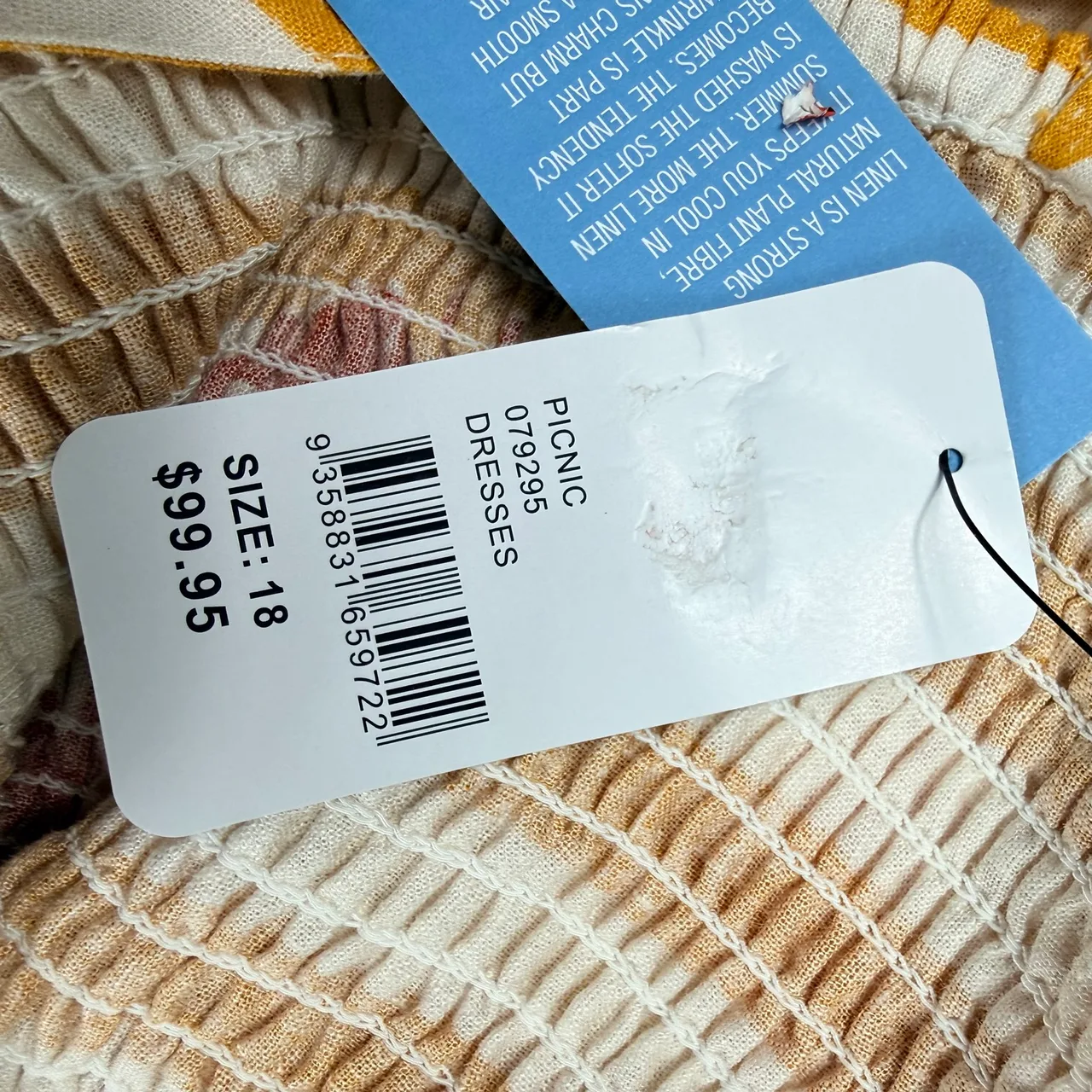 Sportsgirl Picnic Sundress Size 18 NWT Linen Blend Mustard Stripe Fruit Print — photo 9