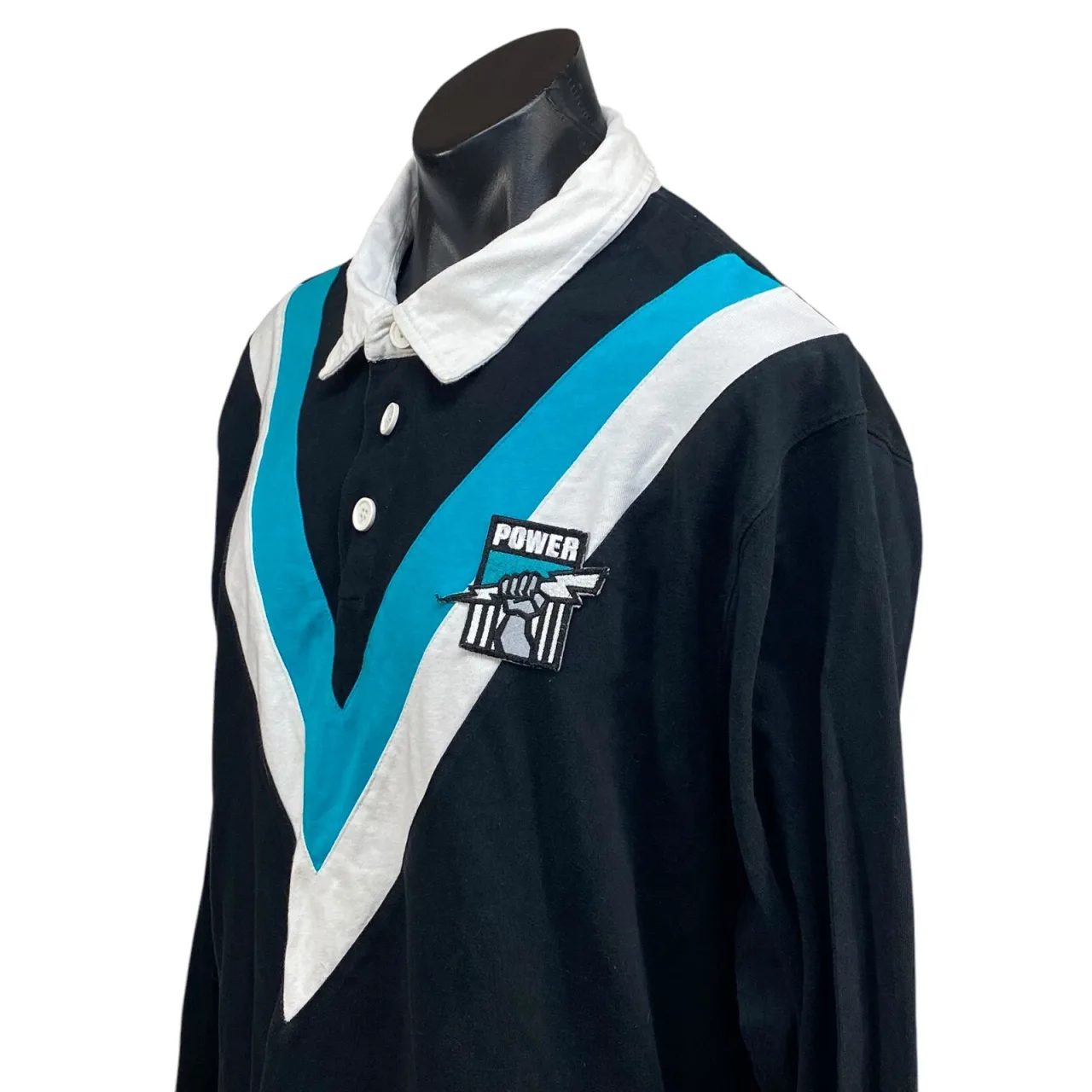 Port Adelaide Power FC L/S Polo Mens XXL Black /Teal Collared AFL Football — photo 5