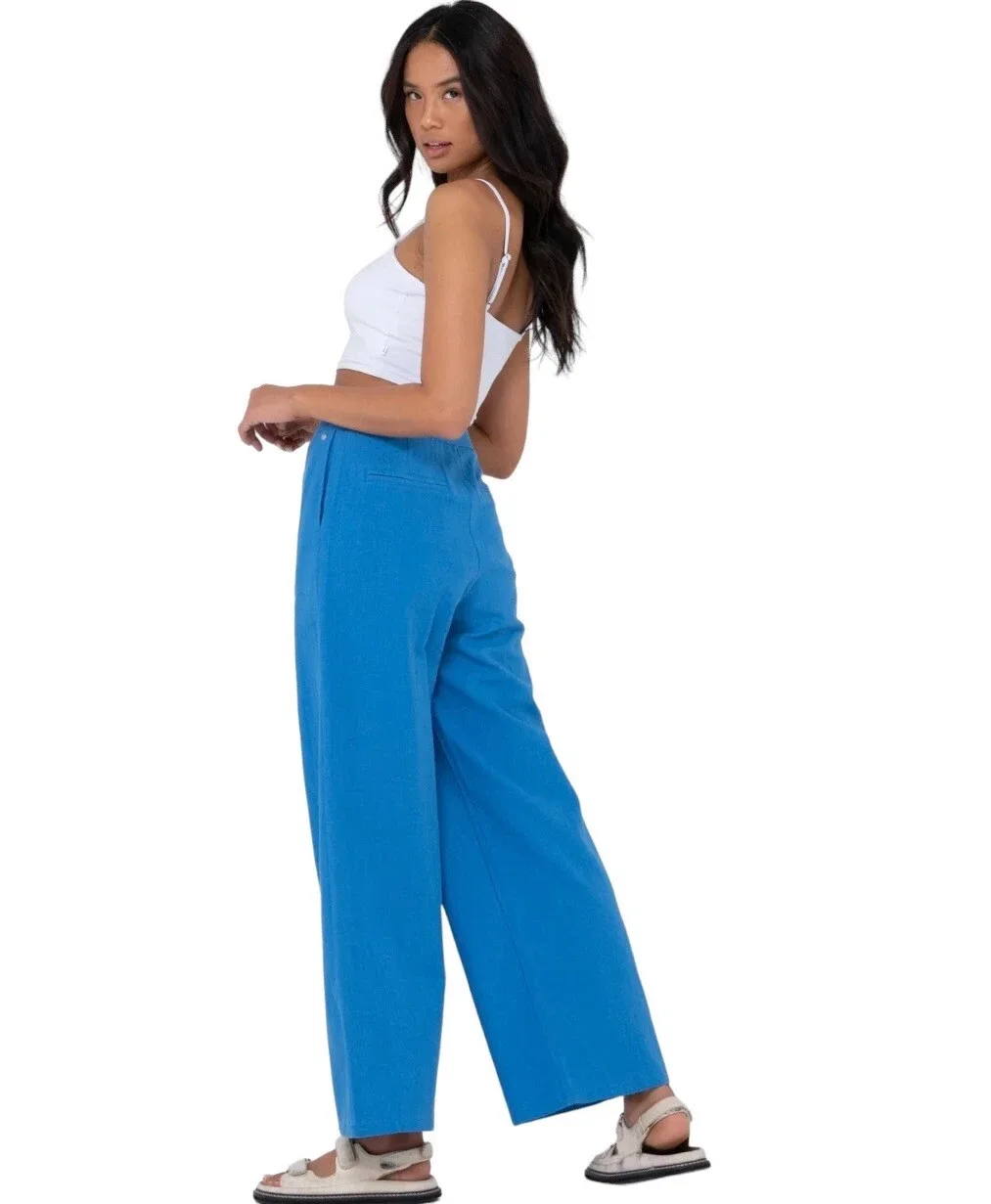 Rusty Womens Hunter High Waist Wide Leg Linen Blend Pants Size 10 Blue NWT — photo 6