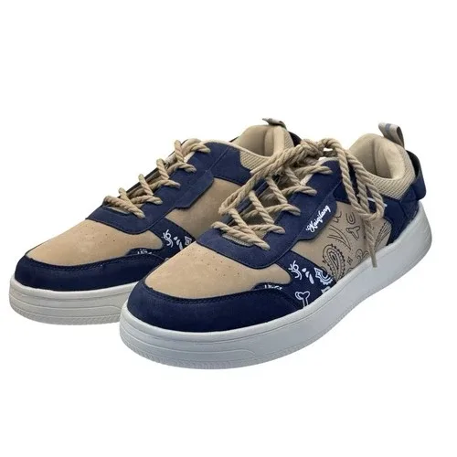 Resort Wear Comfort Sneakers Men's EURO45 Navy/Tan Rope Lace-Up Paisley Print — photo 12