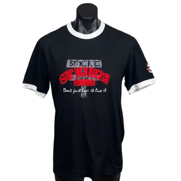 NWT St Kilda Saints AFL Mens Ringer T Shirt Medium M Black Pro Star Official
