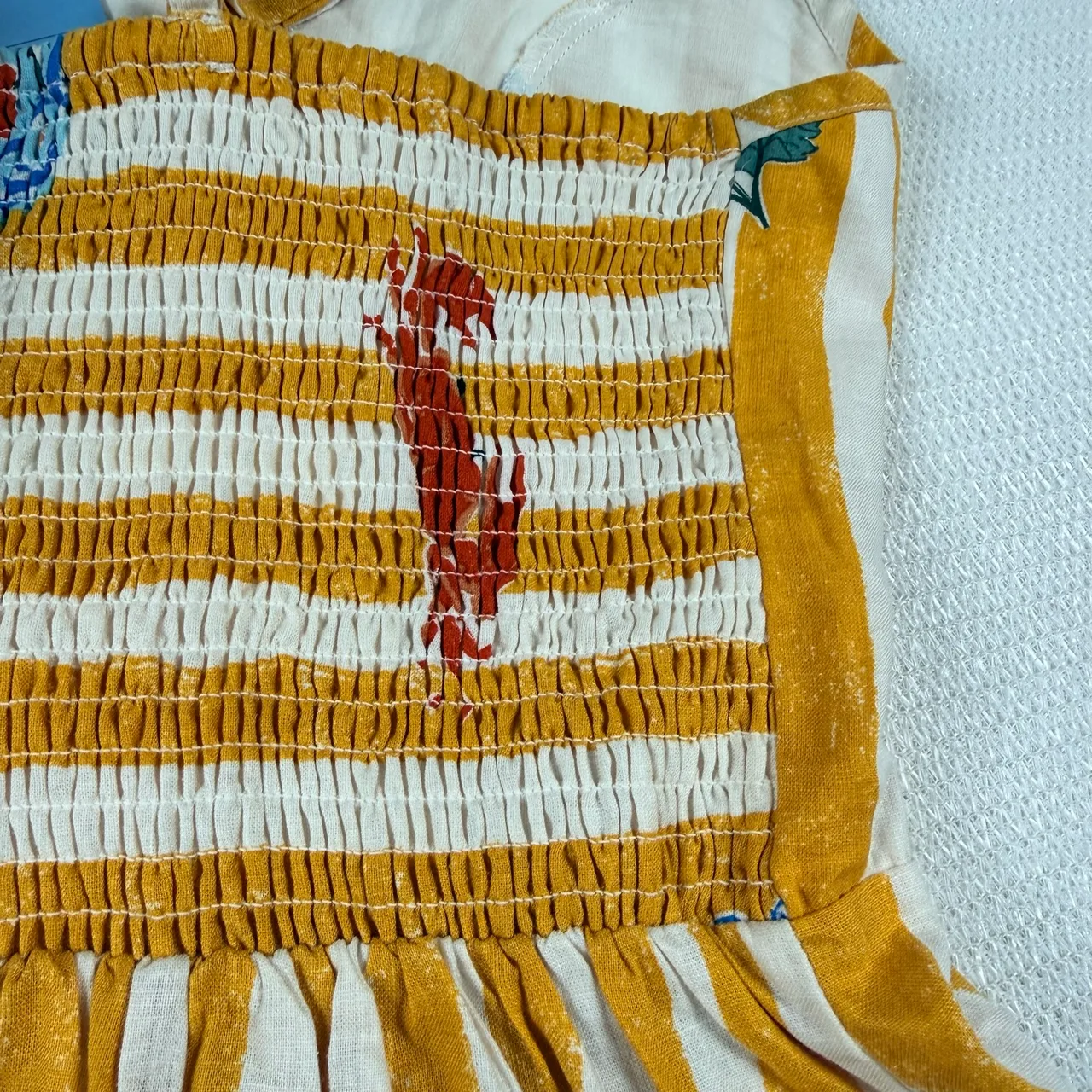 Sportsgirl Picnic Sundress Size 18 NWT Linen Blend Mustard Stripe Fruit Print — photo 10