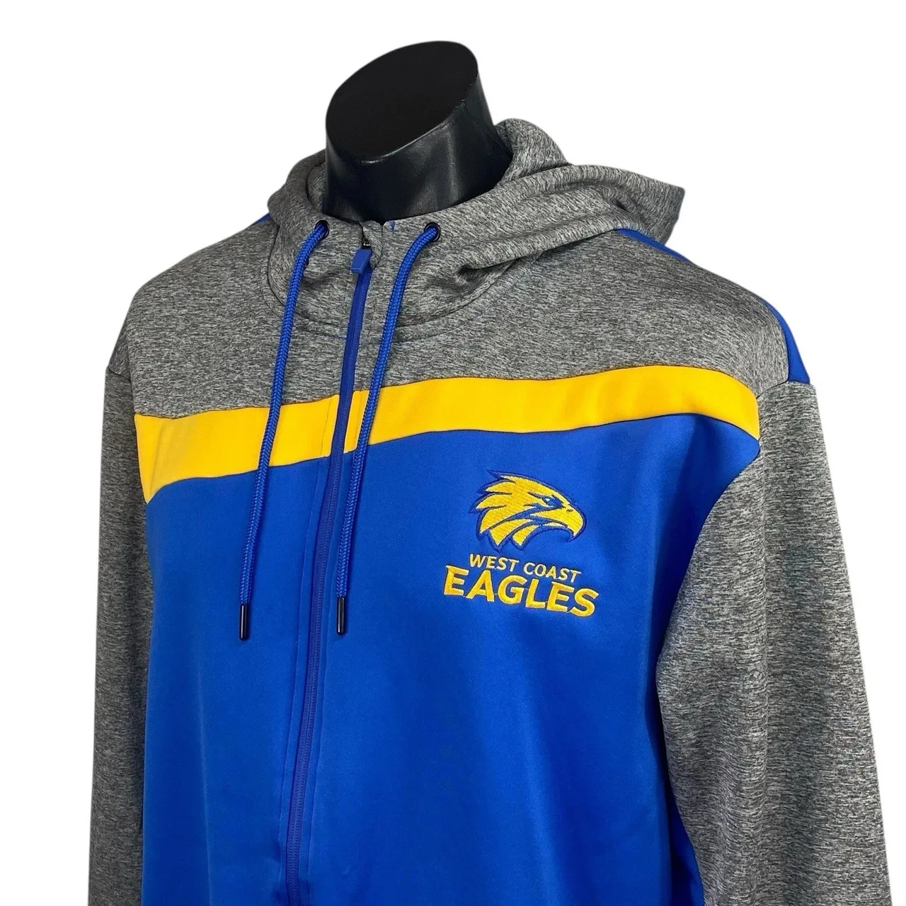 West Coast Eagles AFL Mens Full Zip Hoodie Jumper Size 2XL Royal Blue Grey — photo 7