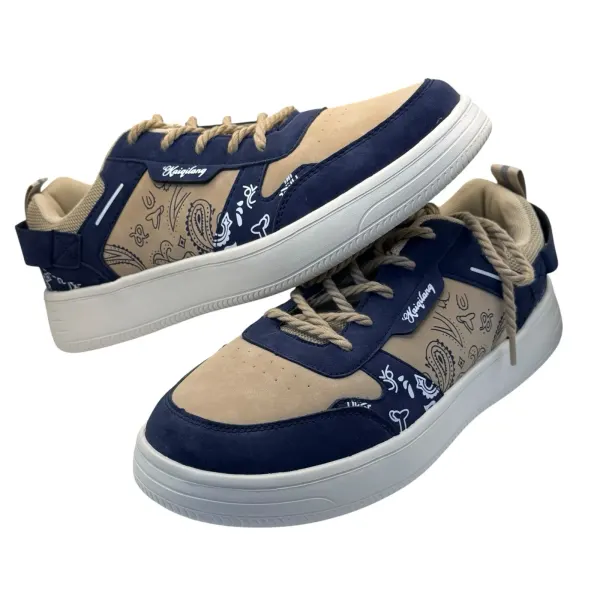 Resort Wear Comfort Sneakers Men's EURO45 Navy/Tan Rope Lace-Up Paisley Print
