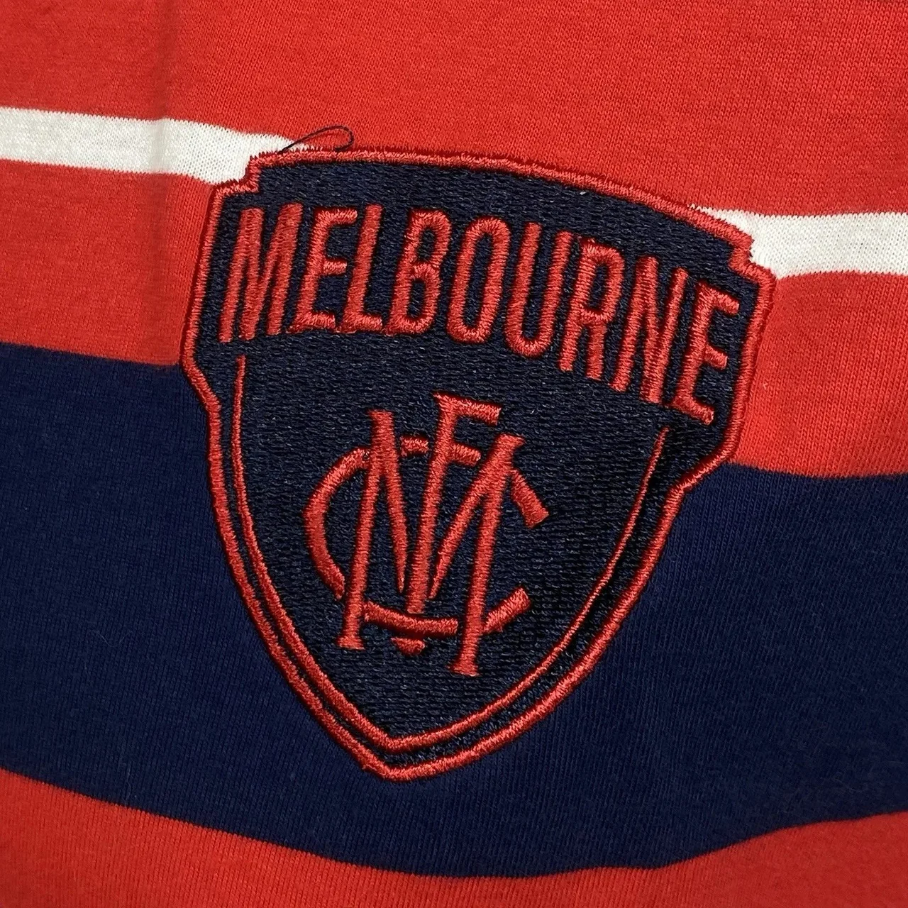AFL Melbourne Demons Polo Shirt Mens 4XL Navy Red Striped Embroidered Crest Logo — photo 7