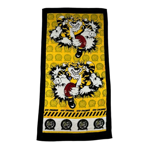 VTG 90s Richmond Tigers AFL Beach Towel Vintage Go Tigers Mascot Yellow Black