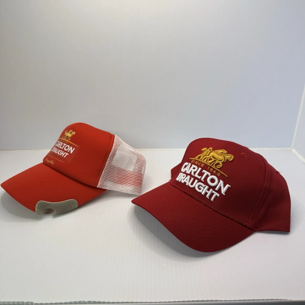 Carlton Draught Beer Caps Bundle Red Trucker Hat With Bottle Opener Embroidered — photo 9