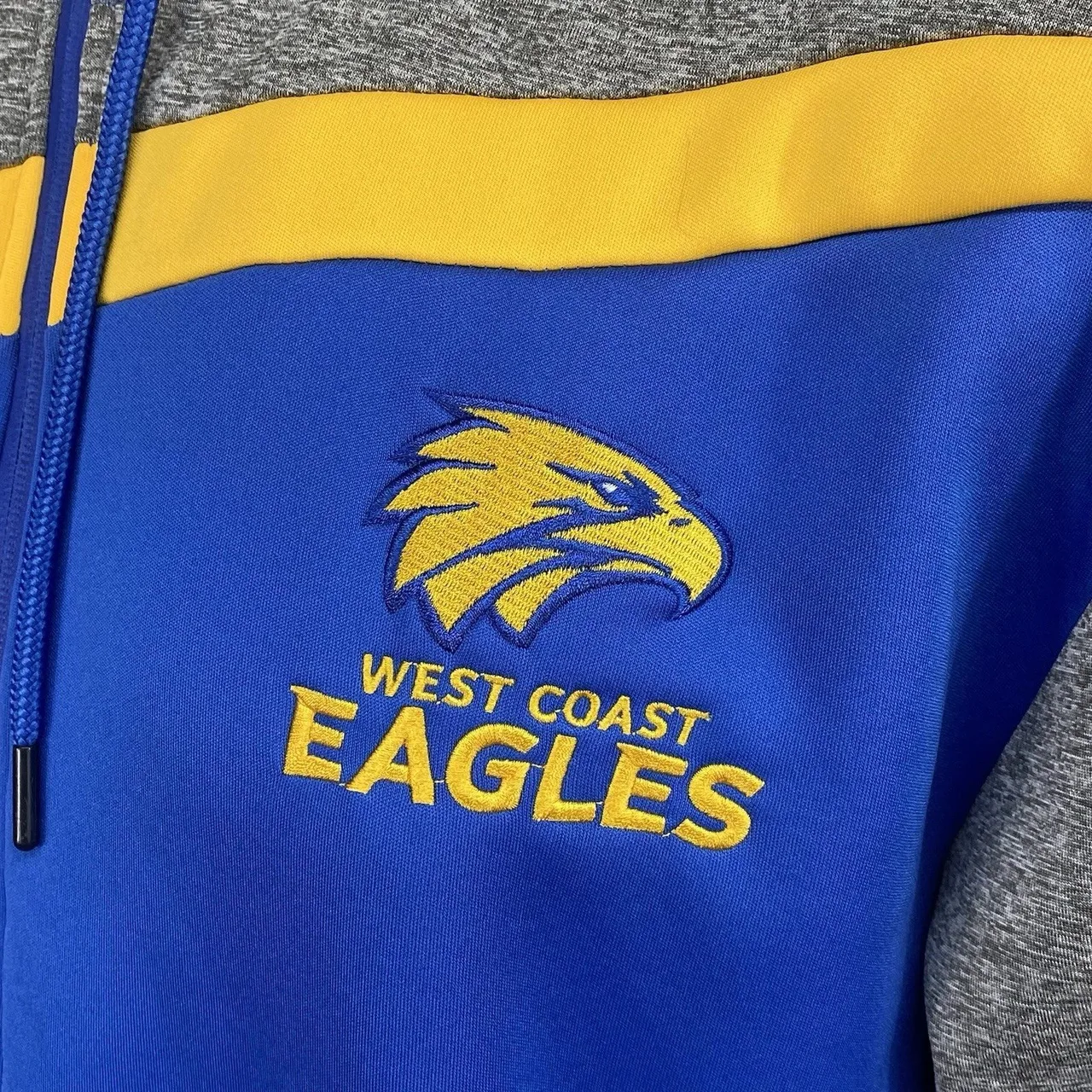West Coast Eagles AFL Mens Full Zip Hoodie Jumper Size 2XL Royal Blue Grey — photo 10