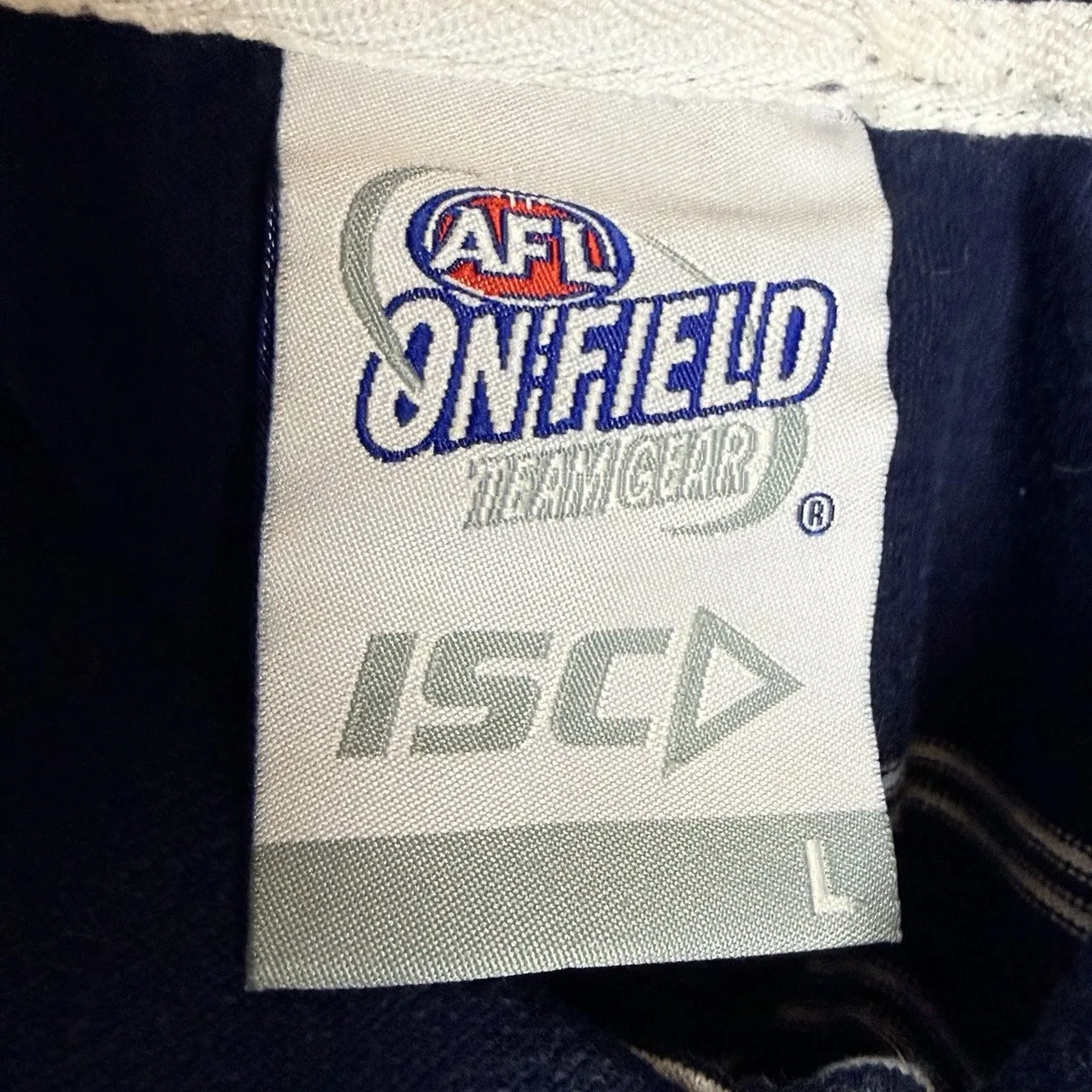 Geelong Cats AFL ISC Onfield Polo Shirt Mens Large Navy Striped Ford Sponsor — photo 10