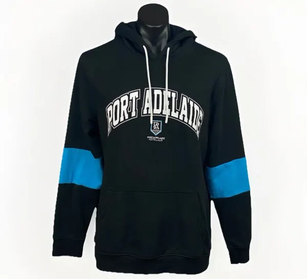 Port Adelaide Power AFL Mens Hoodie Jumper Black Teal Size L Football
