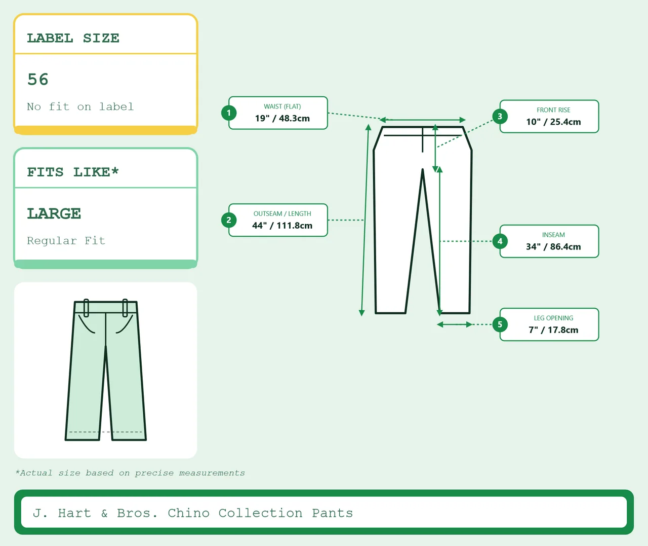 J. Hart & Bros. Chino Collection Pants Men's Size 56 Green Regular Fit Twill – photo 4