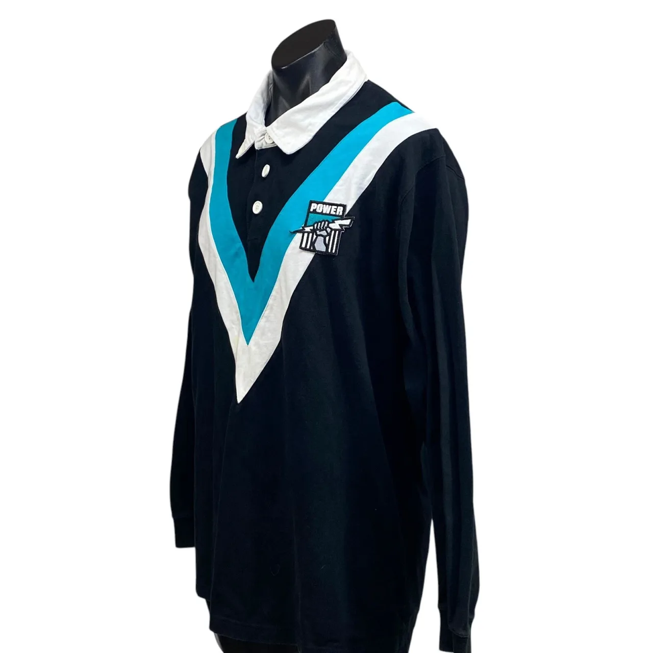 Port Adelaide Power FC L/S Polo Mens XXL Black /Teal Collared AFL Football — photo 7
